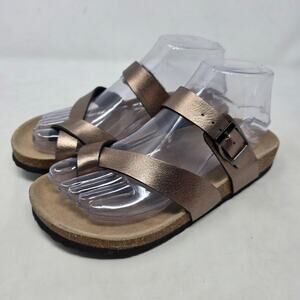 Mudd Metallic Bronze Cork Footbed Slide Sandals Adjustable Buckle Women's 7.5